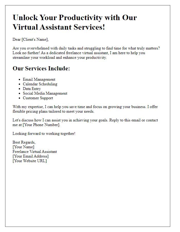 Letter template of freelance virtual assistant service promotion