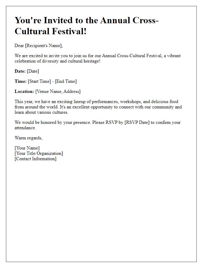 Letter template of cross-cultural festival invitation