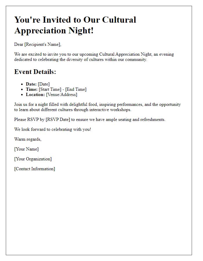 Letter template of cultural appreciation night invite