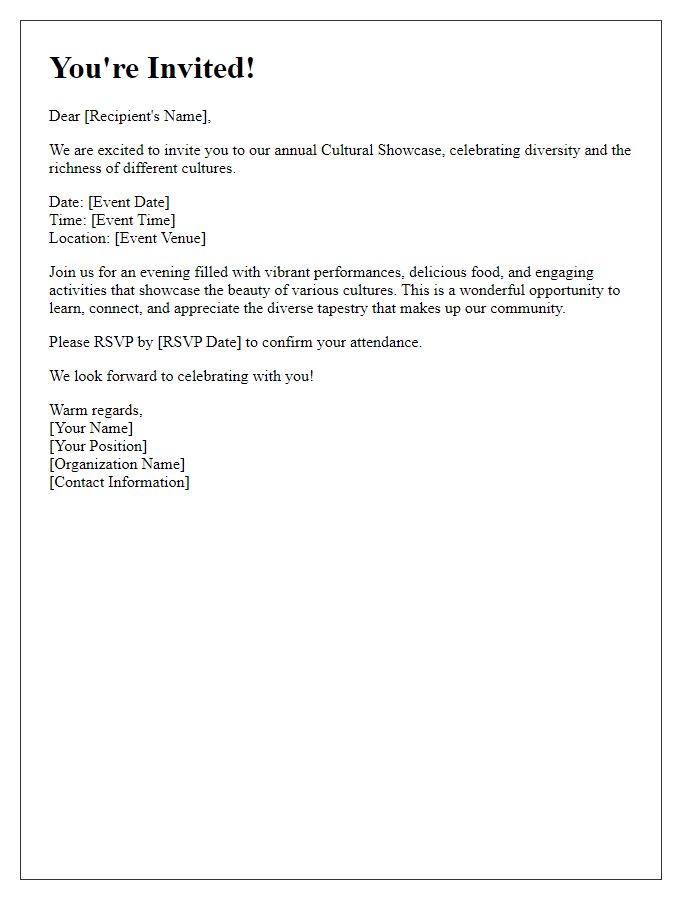 Letter template of cultural showcase invitation