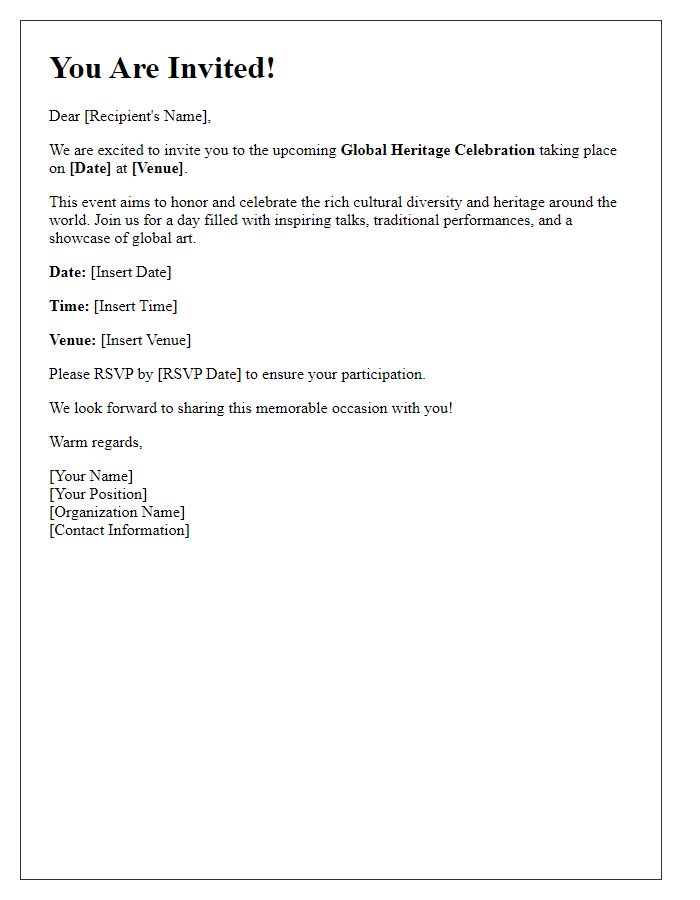 Letter template of global heritage event invite