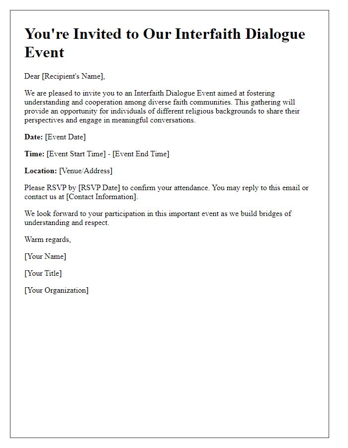 Letter template of interfaith dialogue event invite