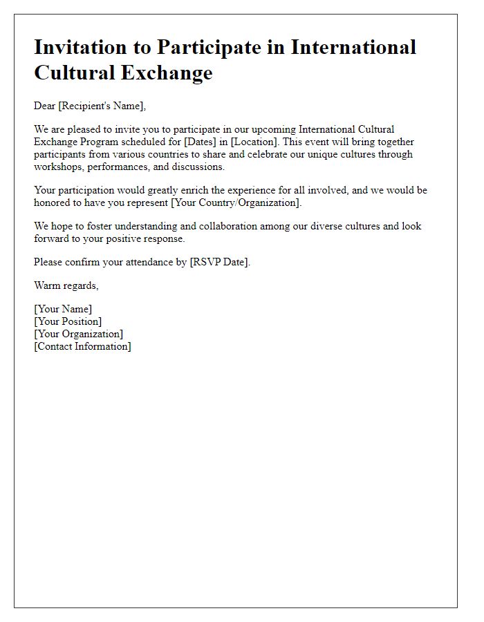 Letter template of international cultural exchange invitation