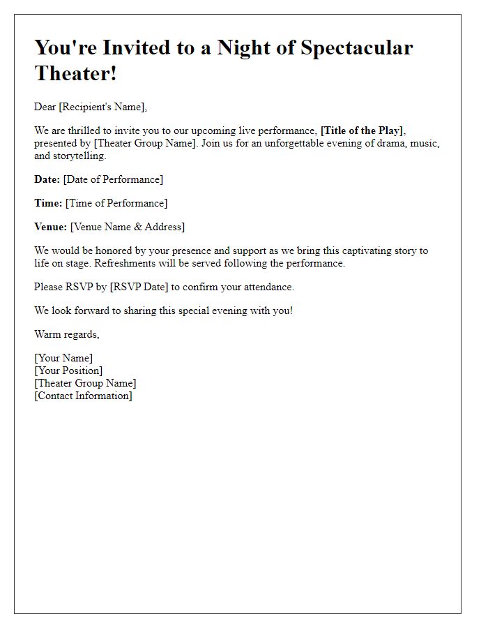 Letter template of live performance invitation for theater groups.