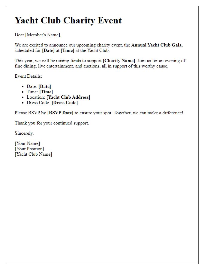 Letter template of yacht club charity event notice