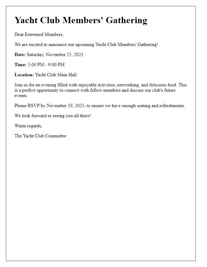 Letter template of yacht club members' gathering announcement