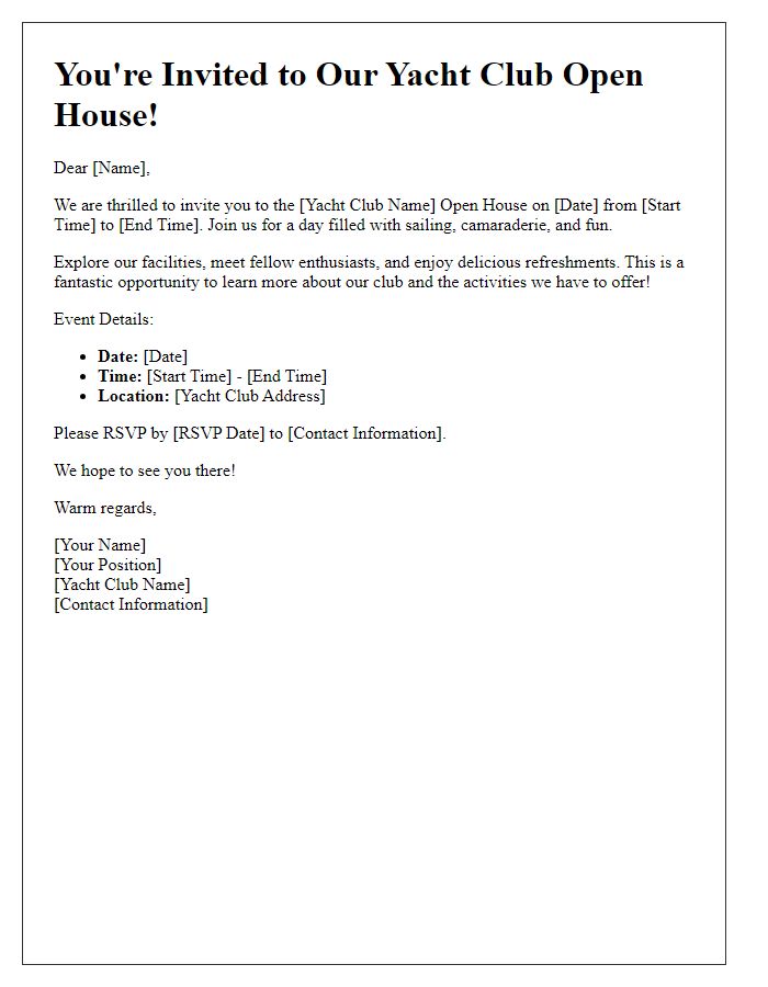 Letter template of yacht club open house invitation