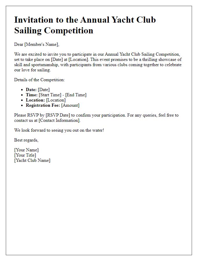 Letter template of yacht club sailing competition invitation