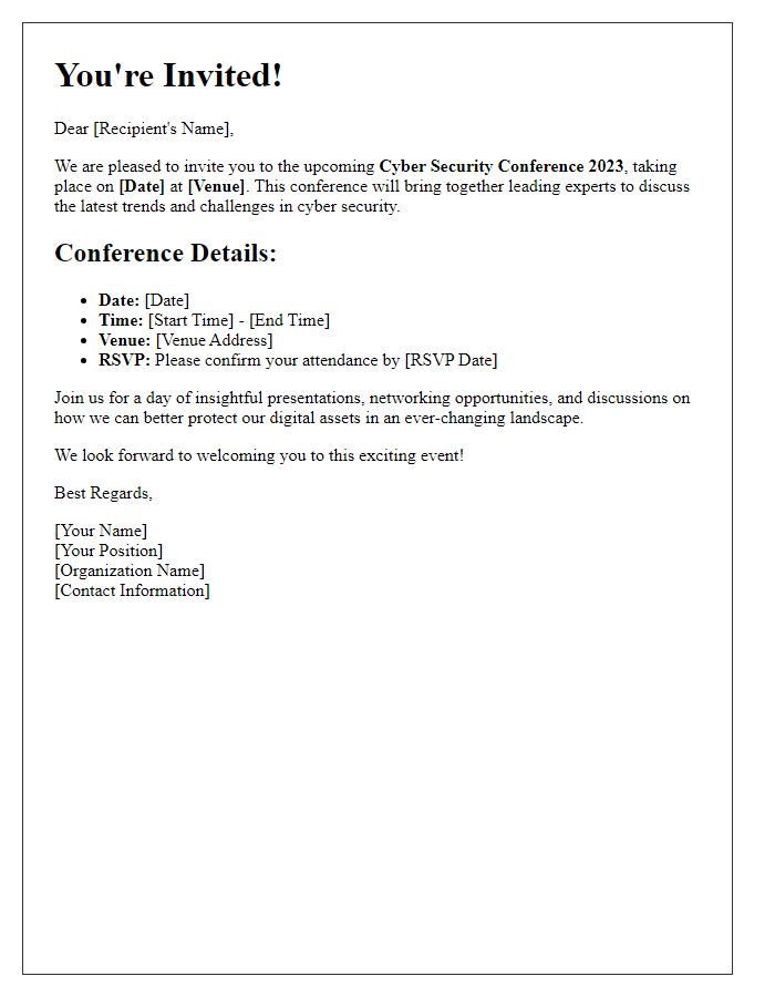 Letter template of invitation for a cyber security conference.