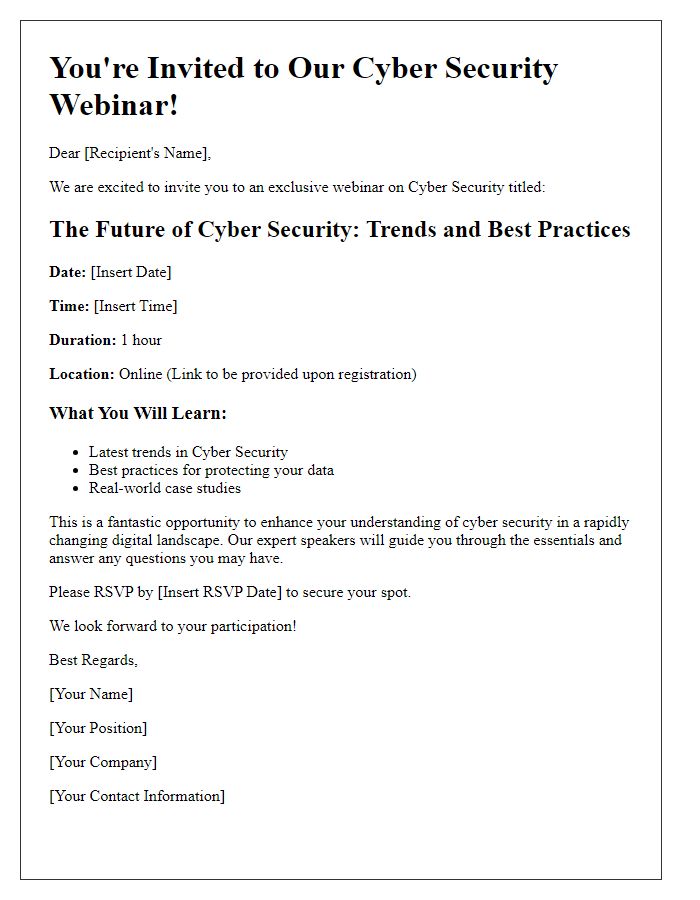 Letter template of invitation for a cyber security webinar.