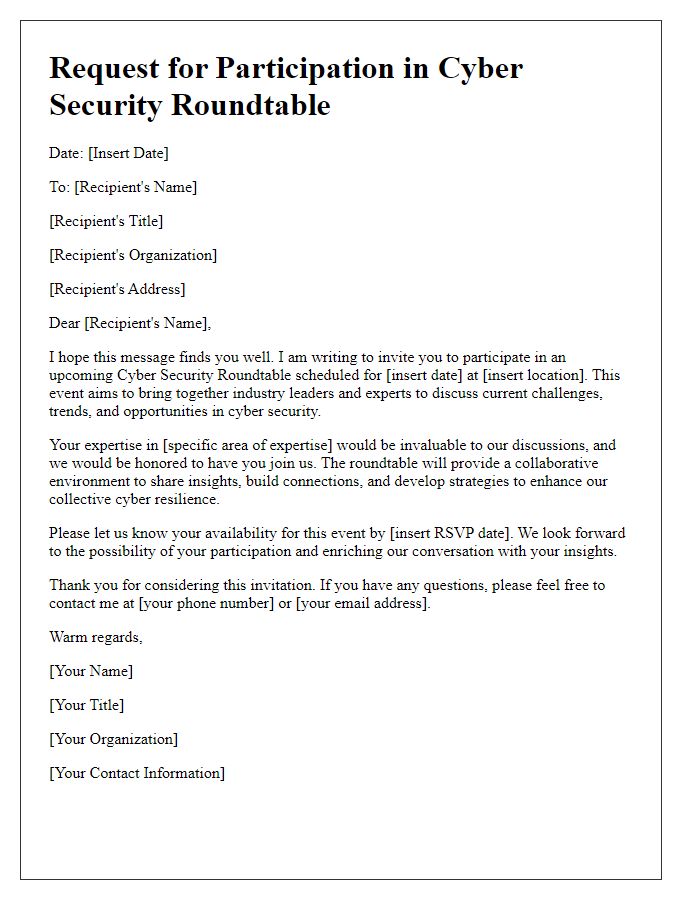 Letter template of participation request for a cyber security roundtable.