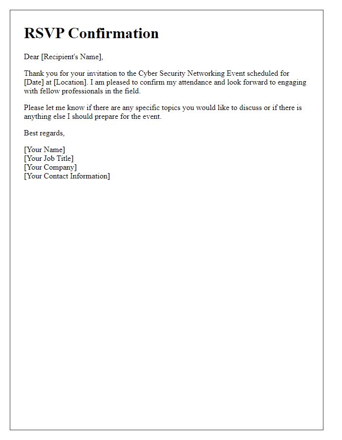 Letter template of RSVP for a cyber security networking event.