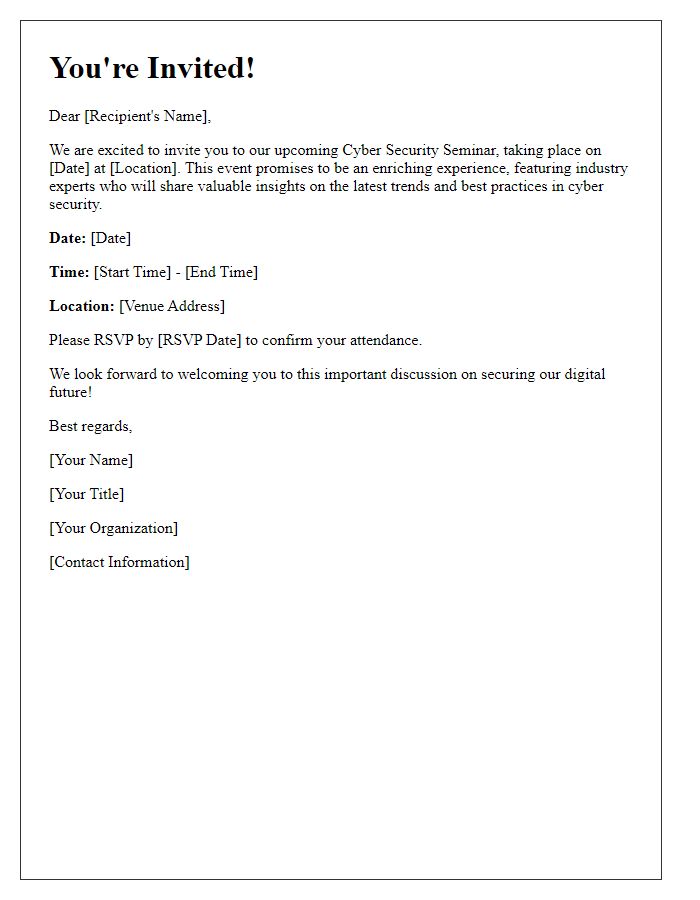 Letter template of welcome invitation to a cyber security seminar.