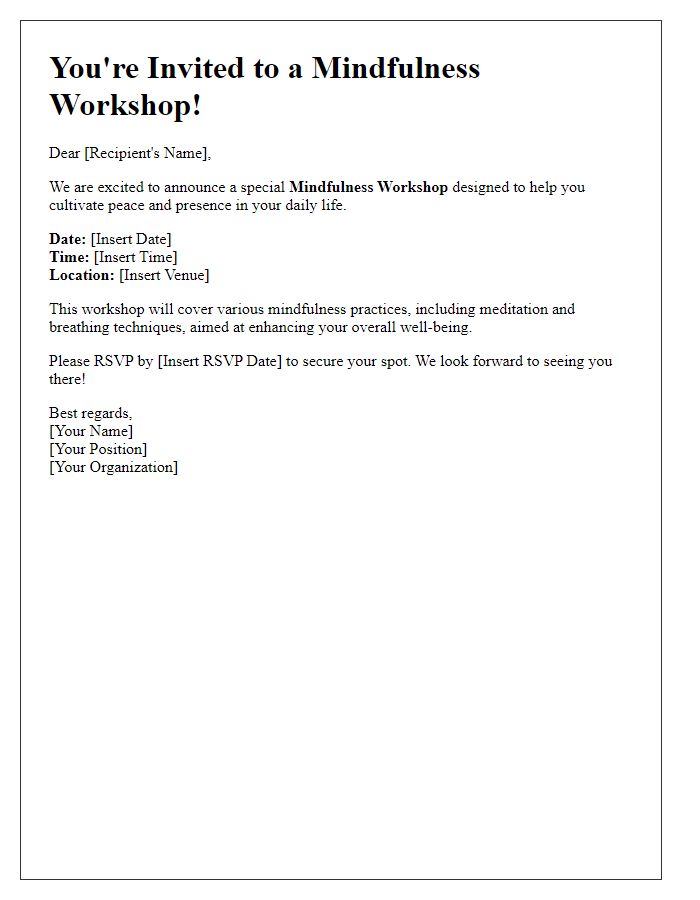 Letter template of announcement for mindfulness workshop