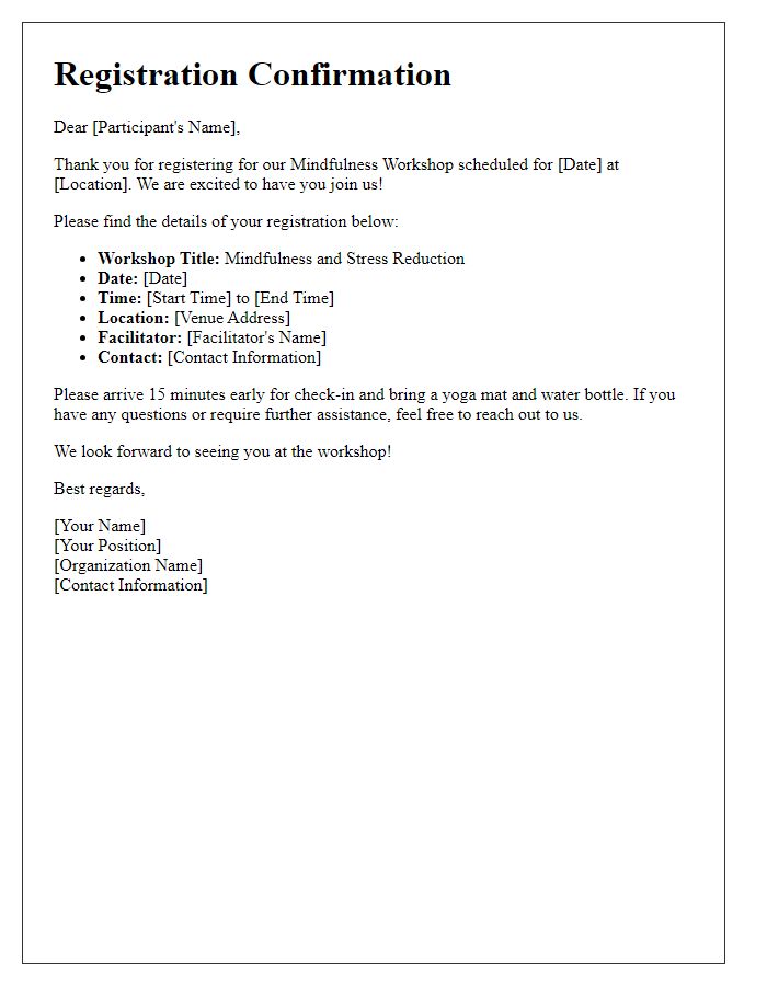 Letter template of registration for mindfulness workshop