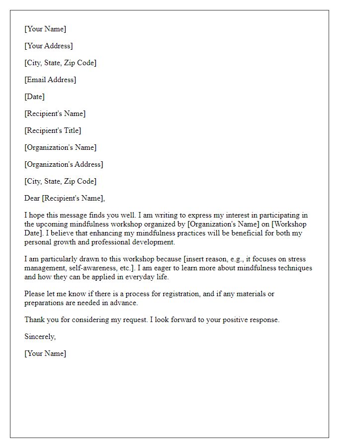 Letter template of request for participation in mindfulness workshop