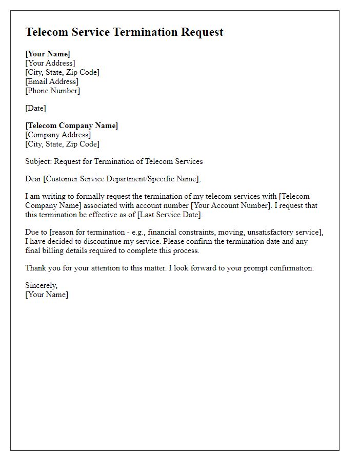 Letter template of telecom service termination request