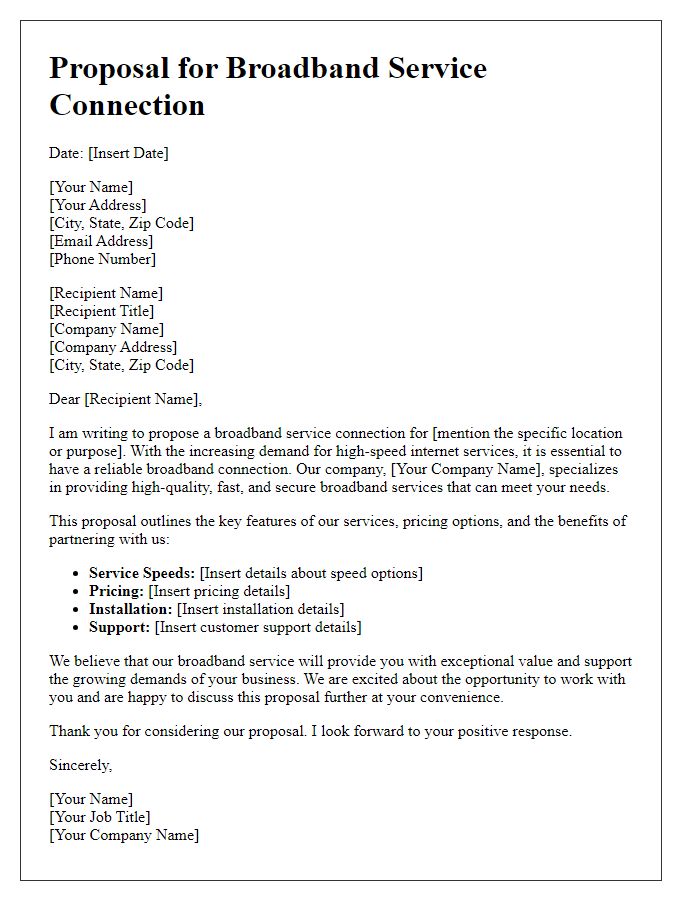 Letter template of proposal for broadband service connection