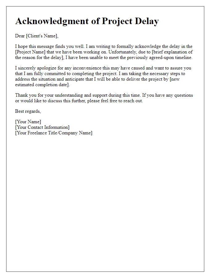 Letter template of Acknowledgment of Freelance Project Delay