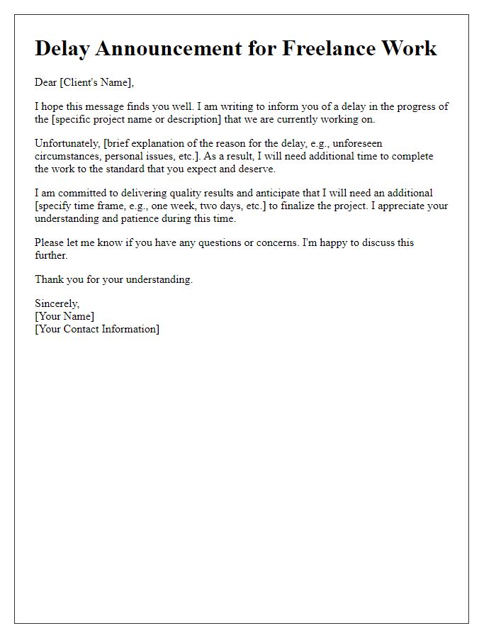 Letter template of Delay Announcement for Freelance Work