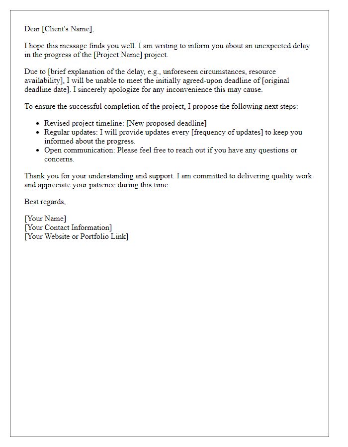 Letter template of Freelance Project Delay and Next Steps