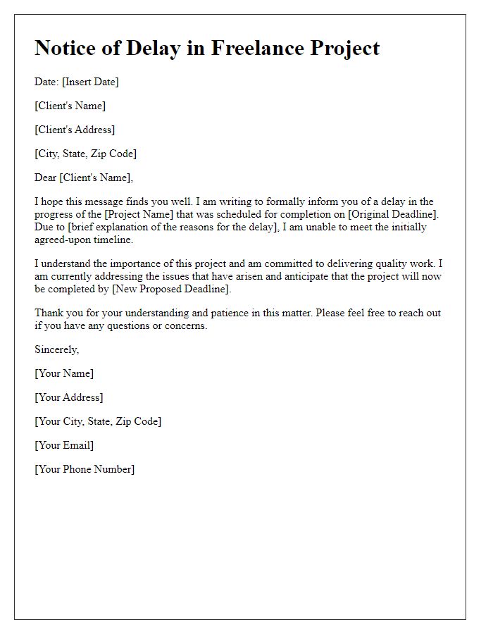 Letter template of Notice for Delay in Freelance Project