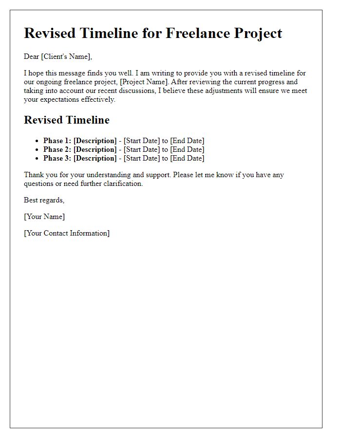 Letter template of Revised Timeline for Freelance Project