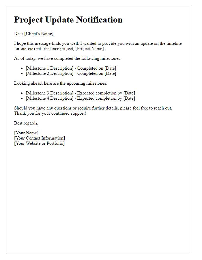 Letter template of Update on Freelance Project Timeline