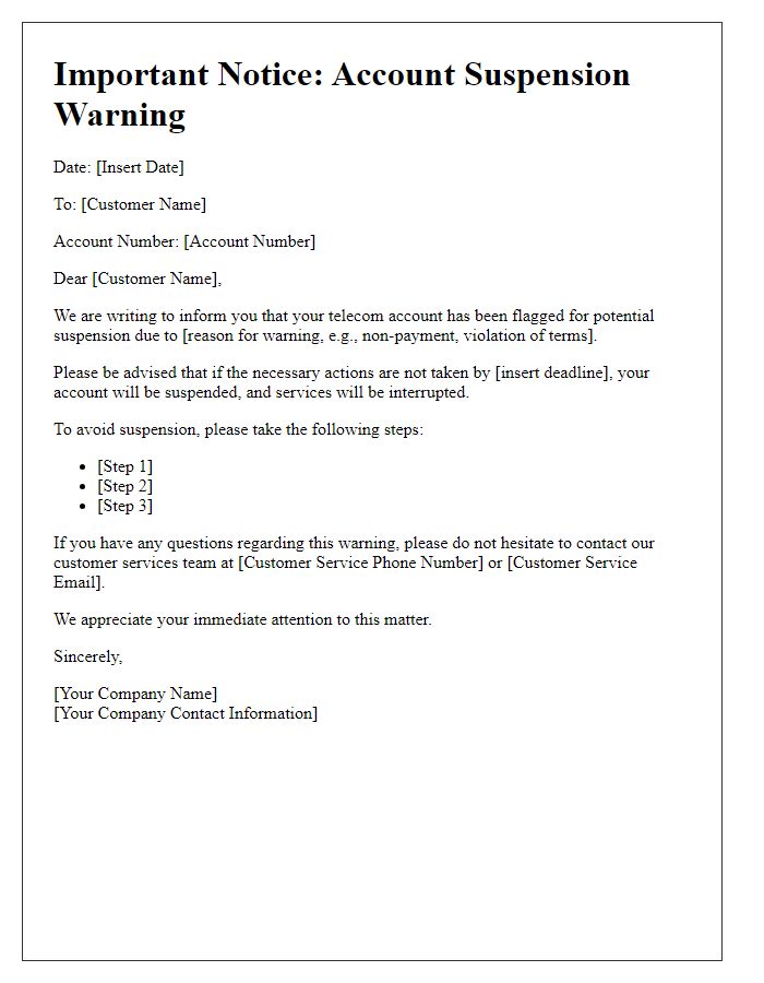 Letter template of telecom account suspension warning