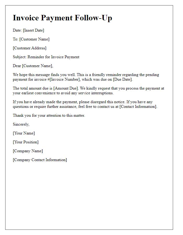 Letter template of telecom invoice payment follow-up