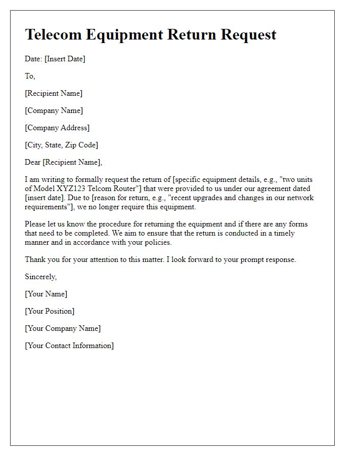 Letter template of Telecom Equipment Return Request