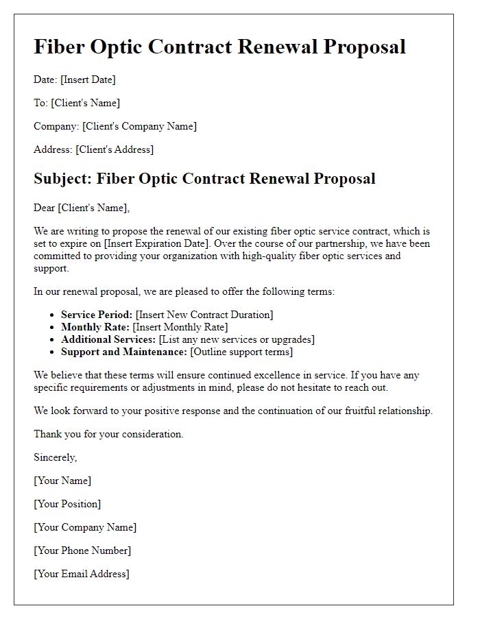 Letter template of Fiber Optic Contract Renewal Proposal