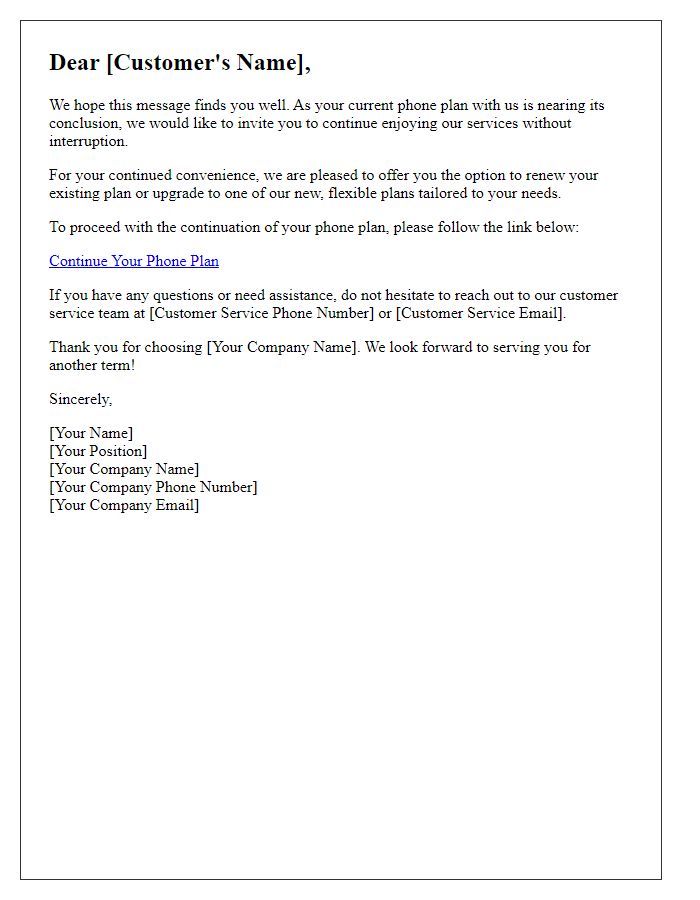 Letter template of Phone Plan Continuation Invitation