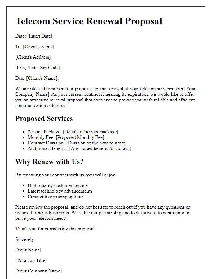 Letter template of Telecom Service Renewal Proposal