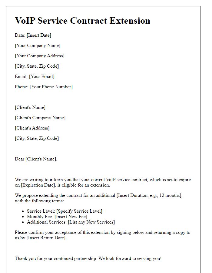 Letter template of VoIP Service Contract Extension