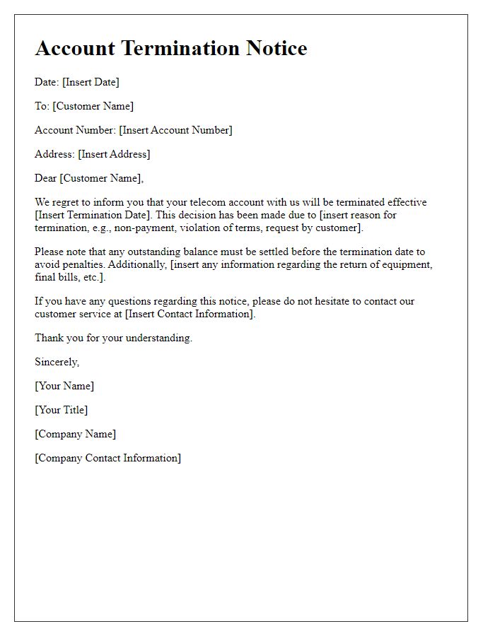 Letter template of telecom account termination notice