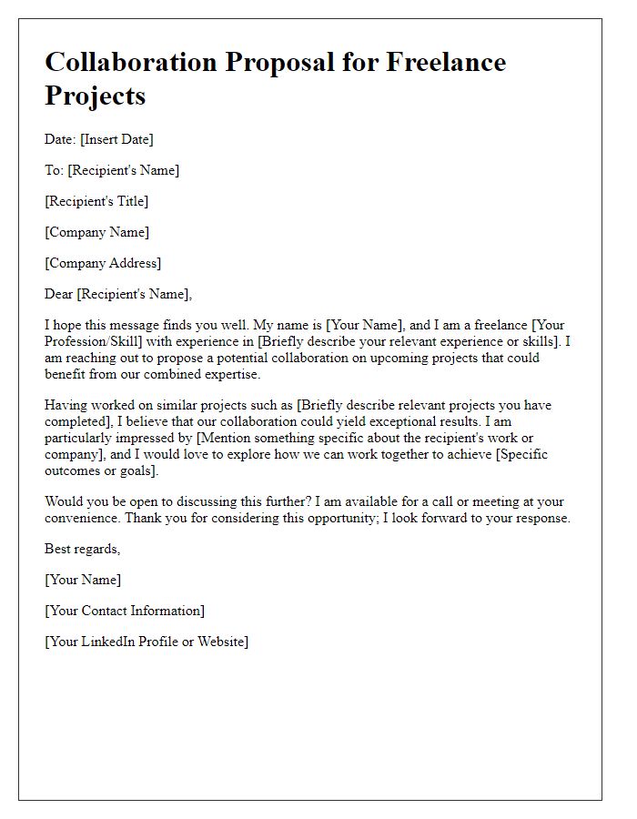 Letter template of collaboration proposal for freelance projects