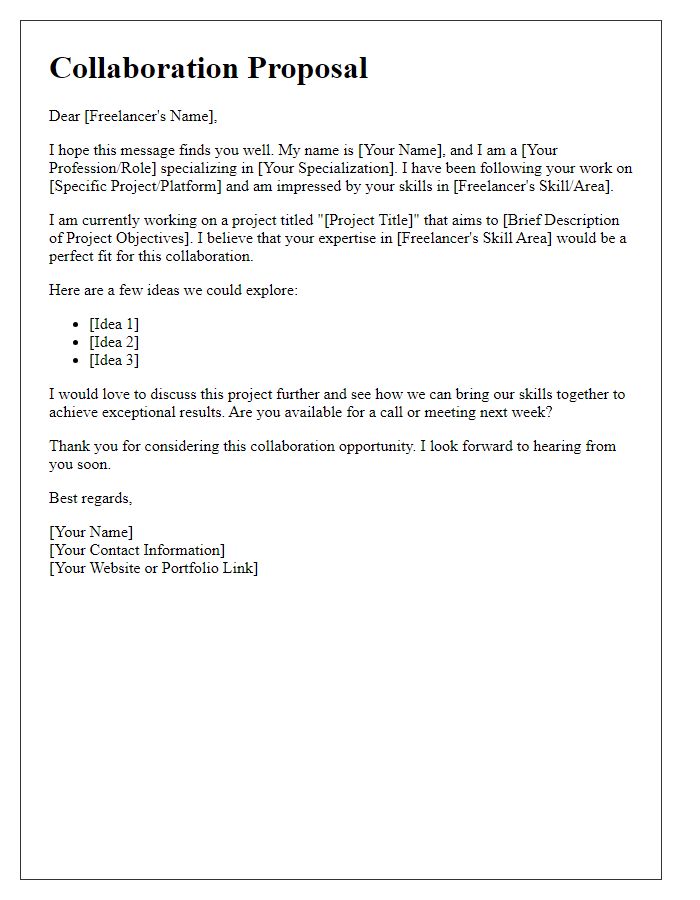 Letter template of collaborative project suggestion for freelancers