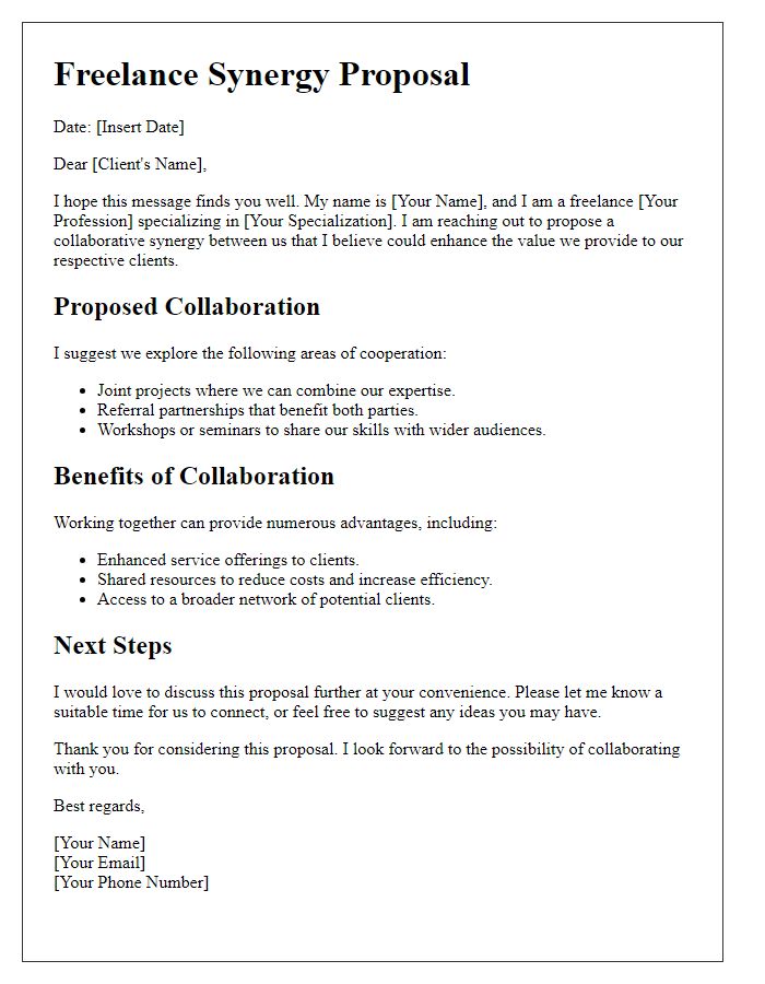 Letter template of freelance synergy proposal