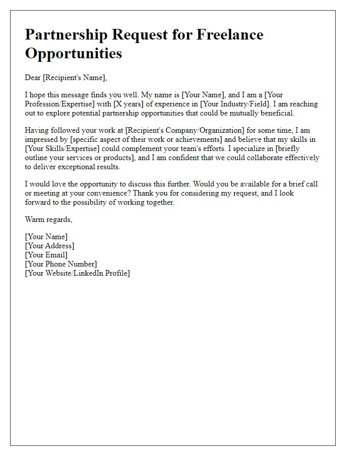 Letter template of partnership request for freelance opportunities