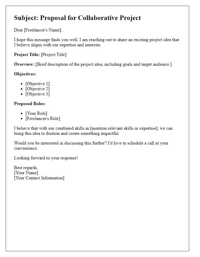 Letter template of shared project idea for freelance professionals