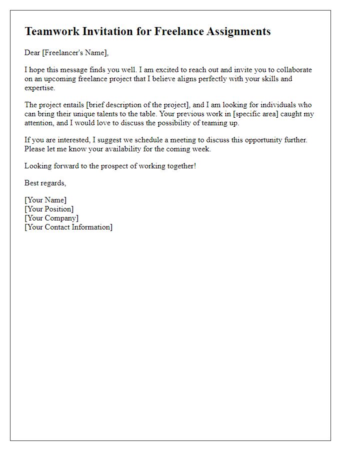 Letter template of teamwork invitation for freelance assignments