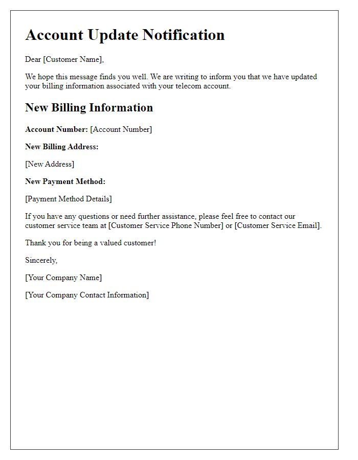 Letter template of telecom account update for billing information