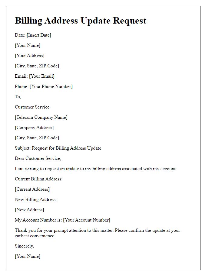 Letter template of telecom billing address update request