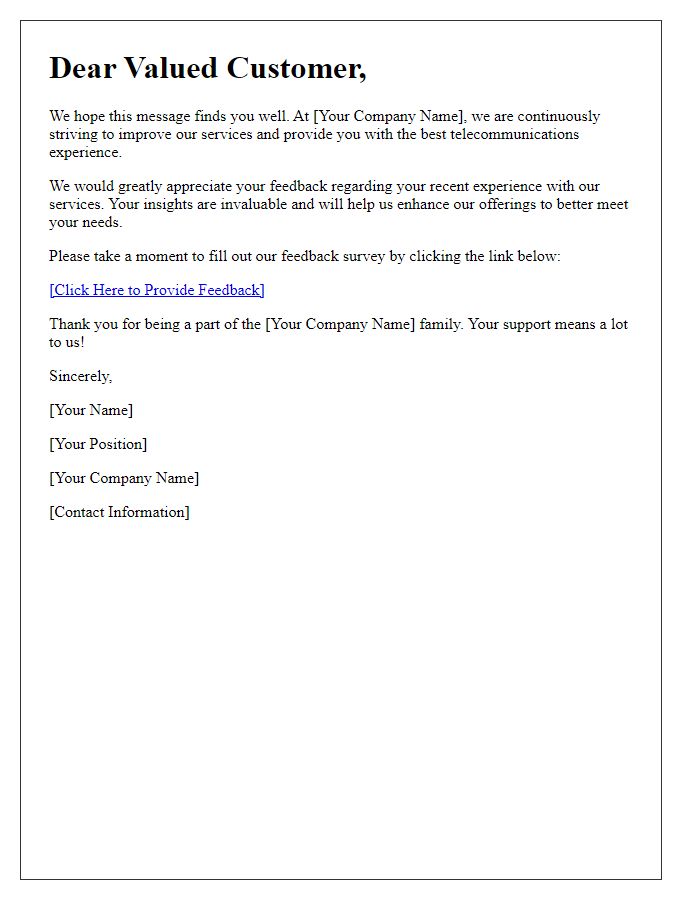 Letter template of telecom service feedback request