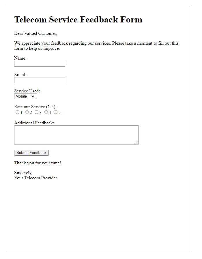 Letter template of telecom client feedback form