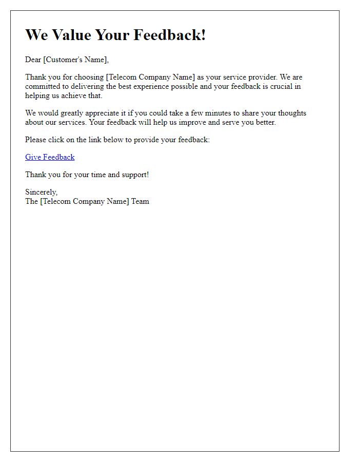 Letter template of telecom customer feedback request