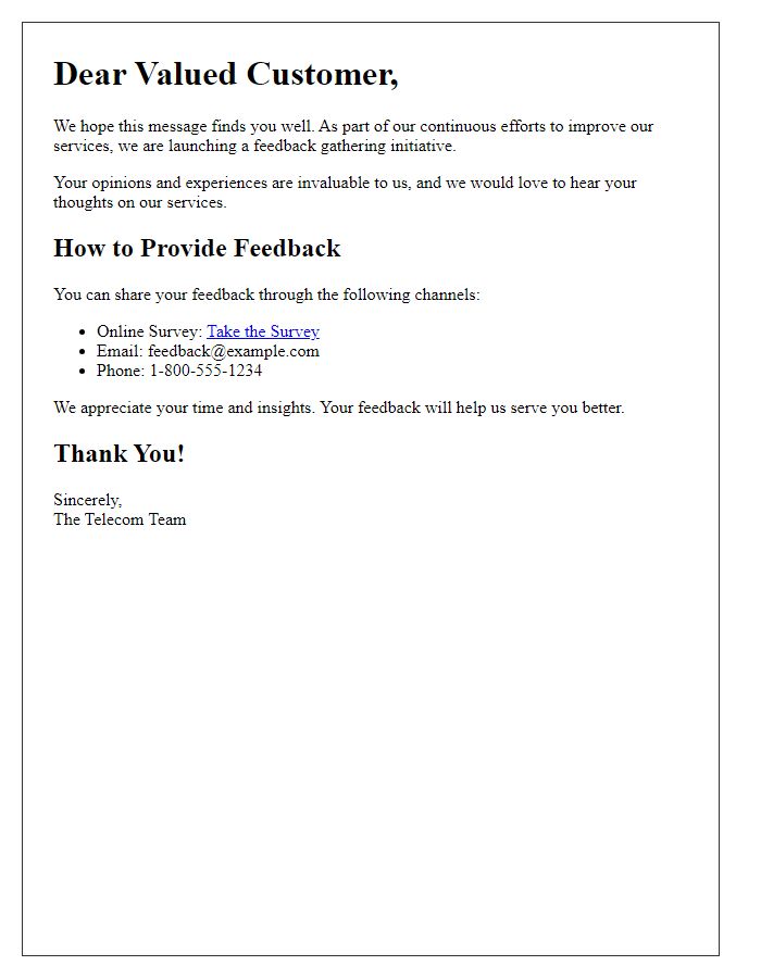 Letter template of telecom feedback gathering initiative