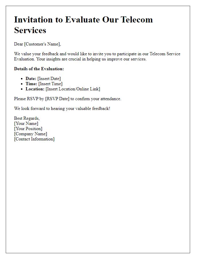 Letter template of telecom service evaluation invitation