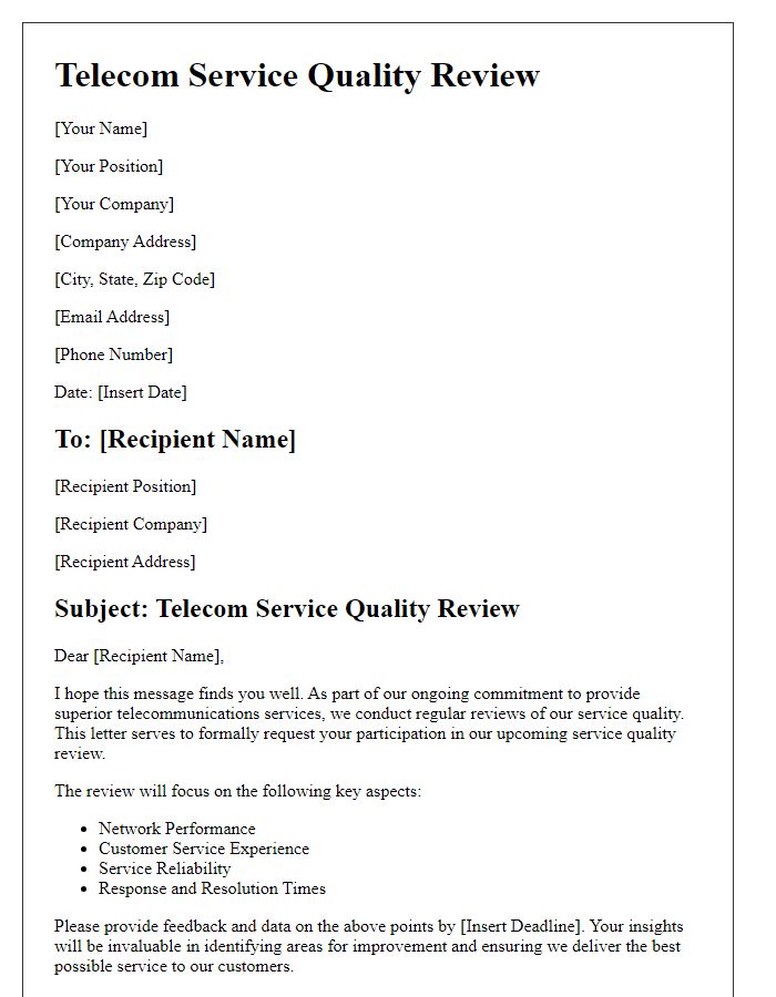 Letter template of telecom service quality review